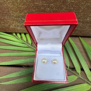 Authentic Pearl Stud Earrings W/ 14K Gold Back